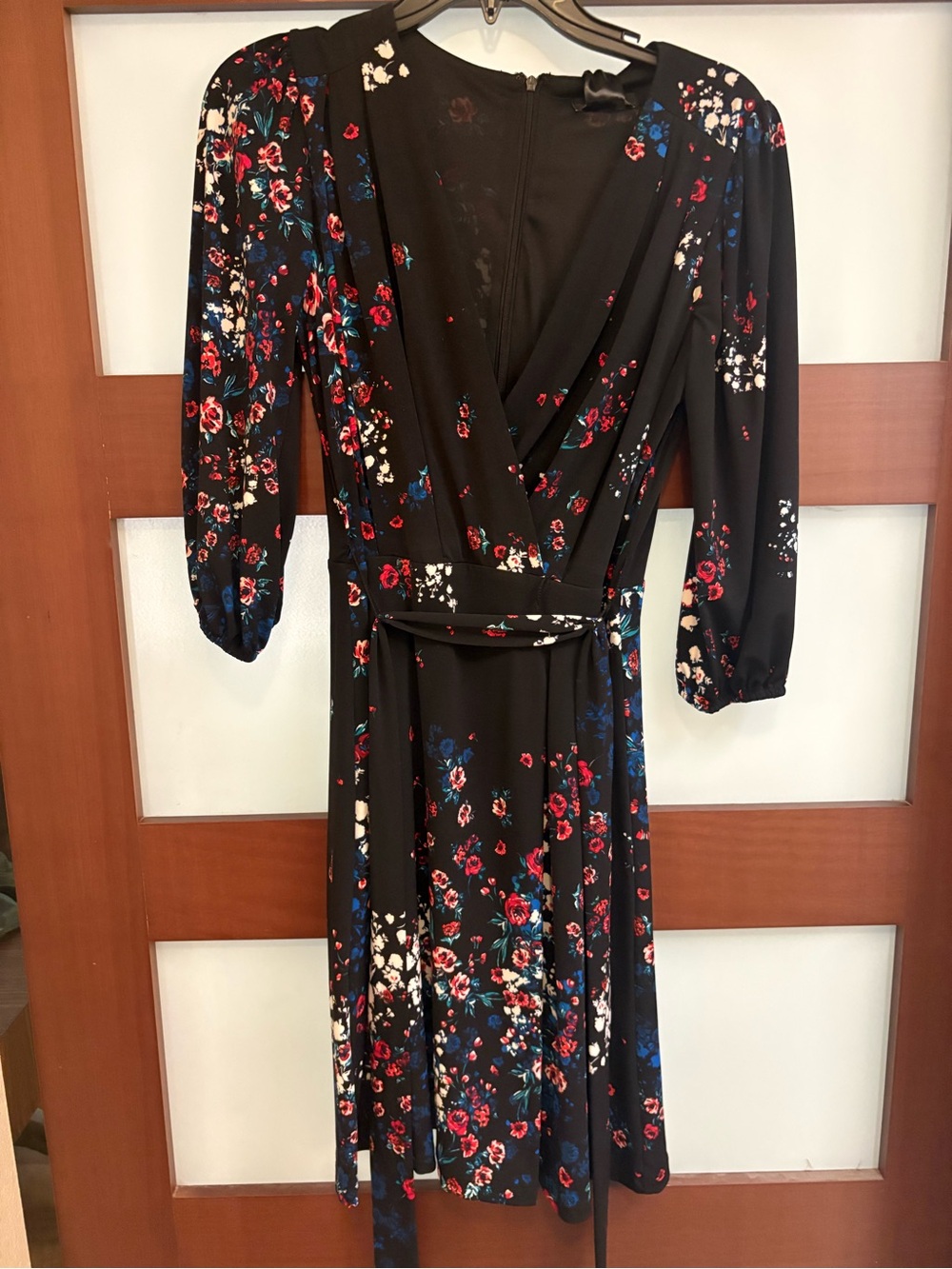 Dkny Black Floral Wrap Dress with Belt